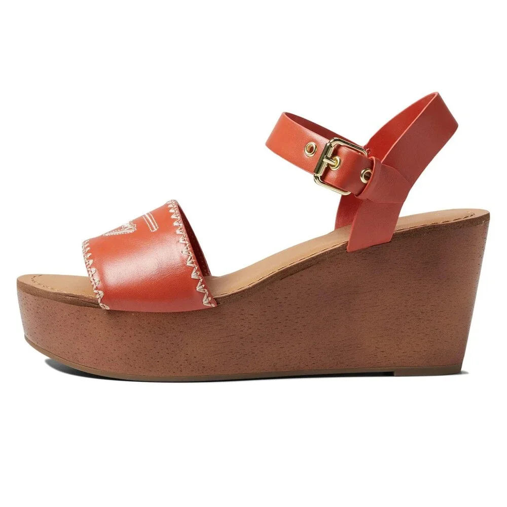 Tommy Hilfiger Walalei Sandals Women's Orange Round Toe Wedge Heel HTAT1558